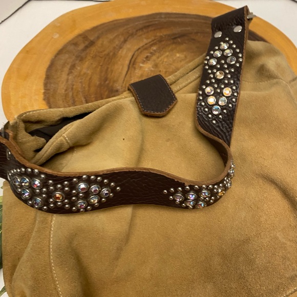 Tylie Malibu Raw Leather Blinged Shoulder Strap Hobo Bag - Picture 6 of 16